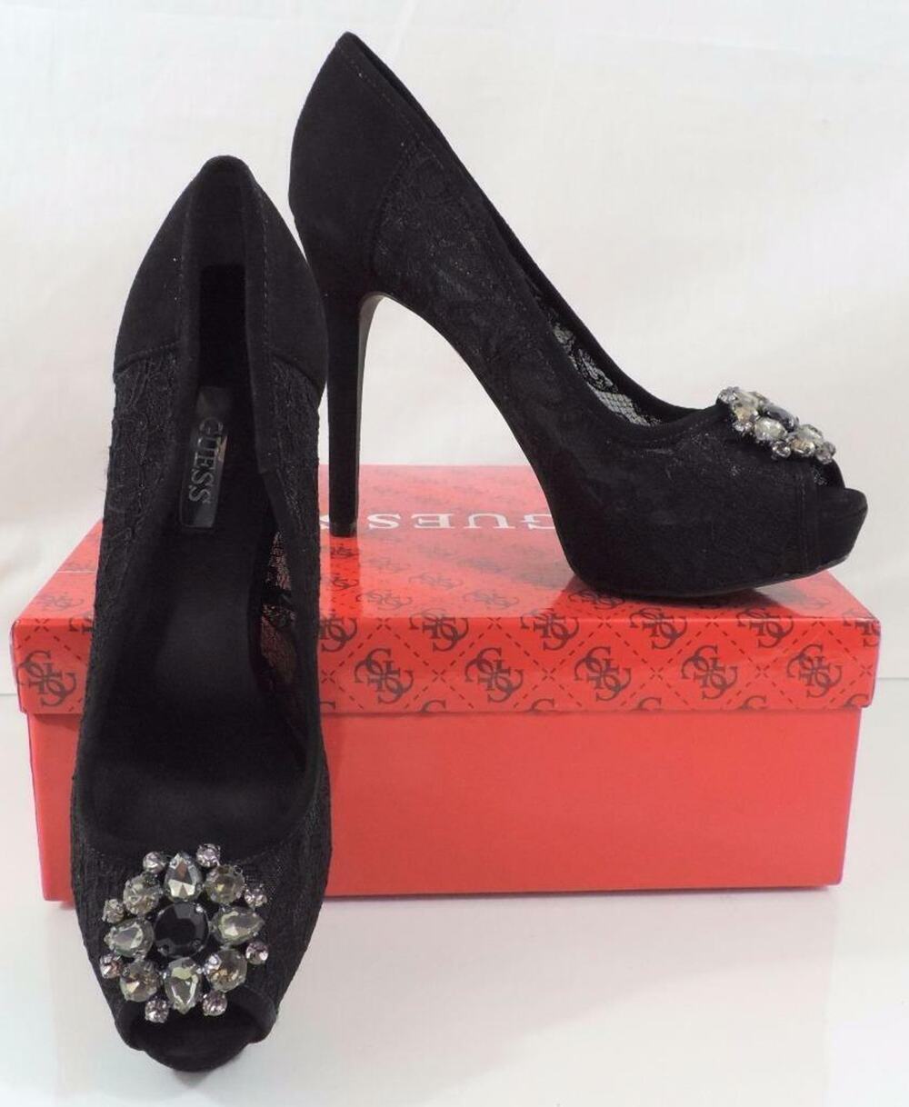 Guess Hotspot Platform Dress Pumps Heels Black Multi Fabric Size 10